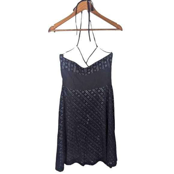 VINTAGE Y2K White House Black Market Black Eyelet Halter Little Black Dress - Picture 2 of 5